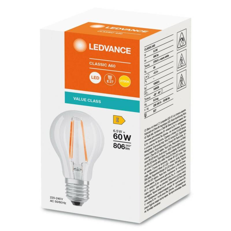 LED Classic A 60 Filament V 6.5W 827 Clear E27 - Image 2