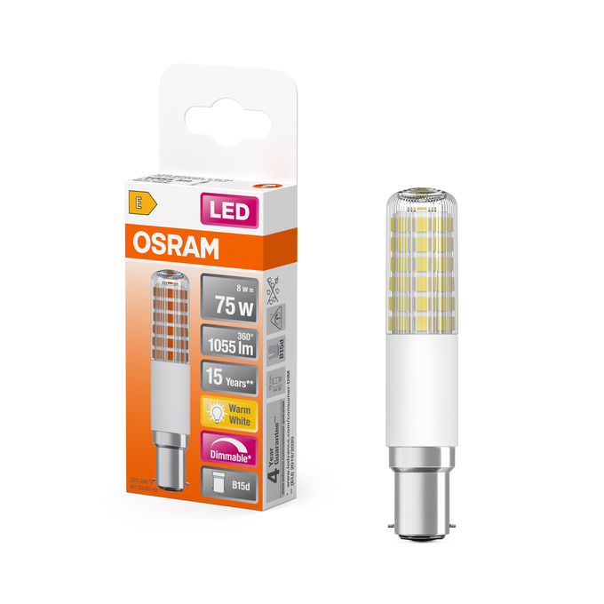 LED T Slim 75 320° DIM 8W 827 Clear B15d - Image 2